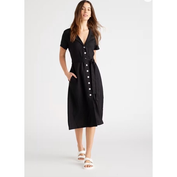 Quince Dresses & Skirts - Quince NWT 100% European Linen Button Front Midi Dress Black Size XS